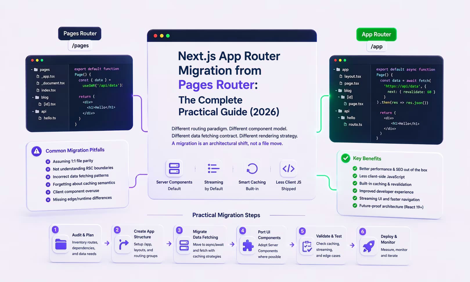 Архітектурна діаграма міграції Next.js - Pages Router vs App Router
